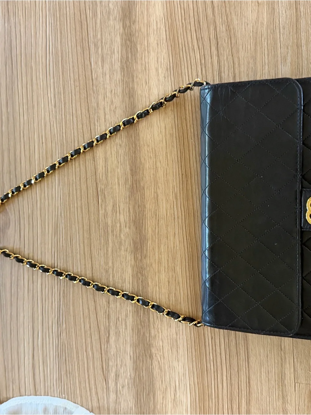 CHANEL Black Quilted Lambskin monoflap with Gold CC Emblem